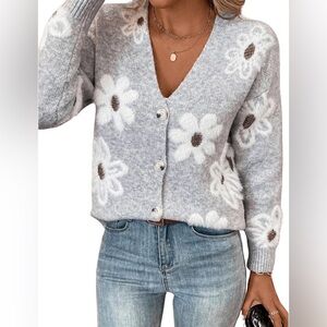 SweatyRocks Floral Print Long Sleeve Button Down Cardigan Sweater; Flower Cardi